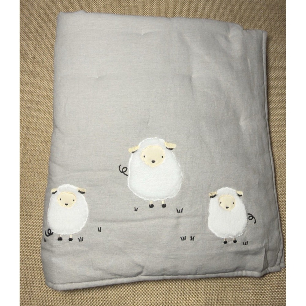 Lambs & Ivy Baby Blanket Gray Linen Blend Sherpa Sheep Crib Toddler Lux Gift